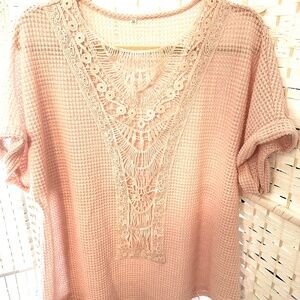 Ladies Plus Size Chrochet-Detail Top